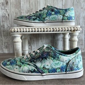 Vans Women's Floral Sneakers - Green and Blue Size 6.5